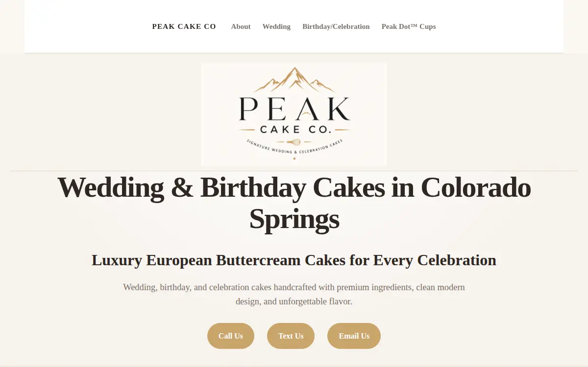 Homepage of Peak Cake CO LLC