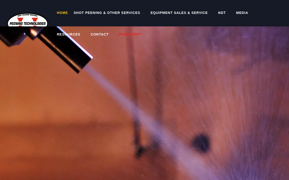 Homepage of Peening Technologies Equipment, LLC