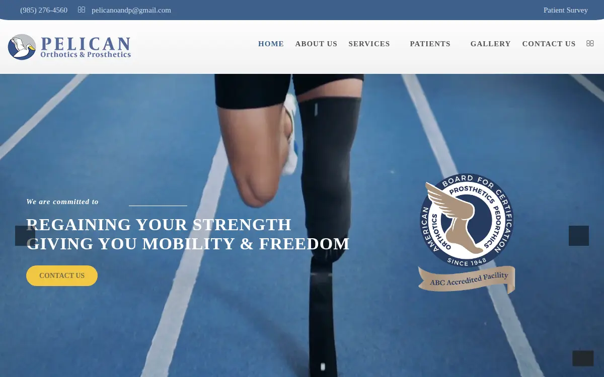 Homepage of Pelican Orthotics and Prosthetics LLC