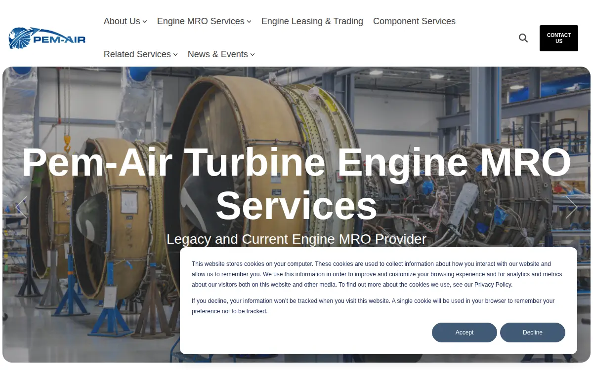 Homepage of Pem-air Turbine Engine Services LLC