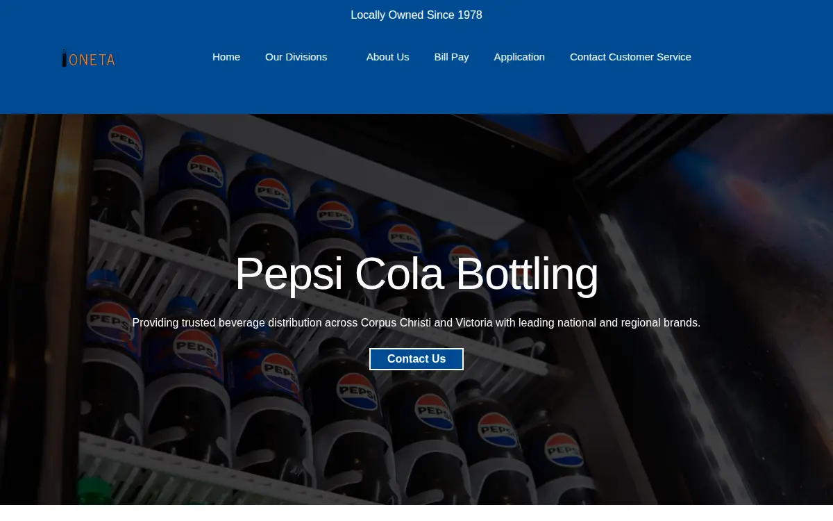 Homepage of Pepsi-cola Bottling Company of Corpus Christi and Victoria, Texas, LLC