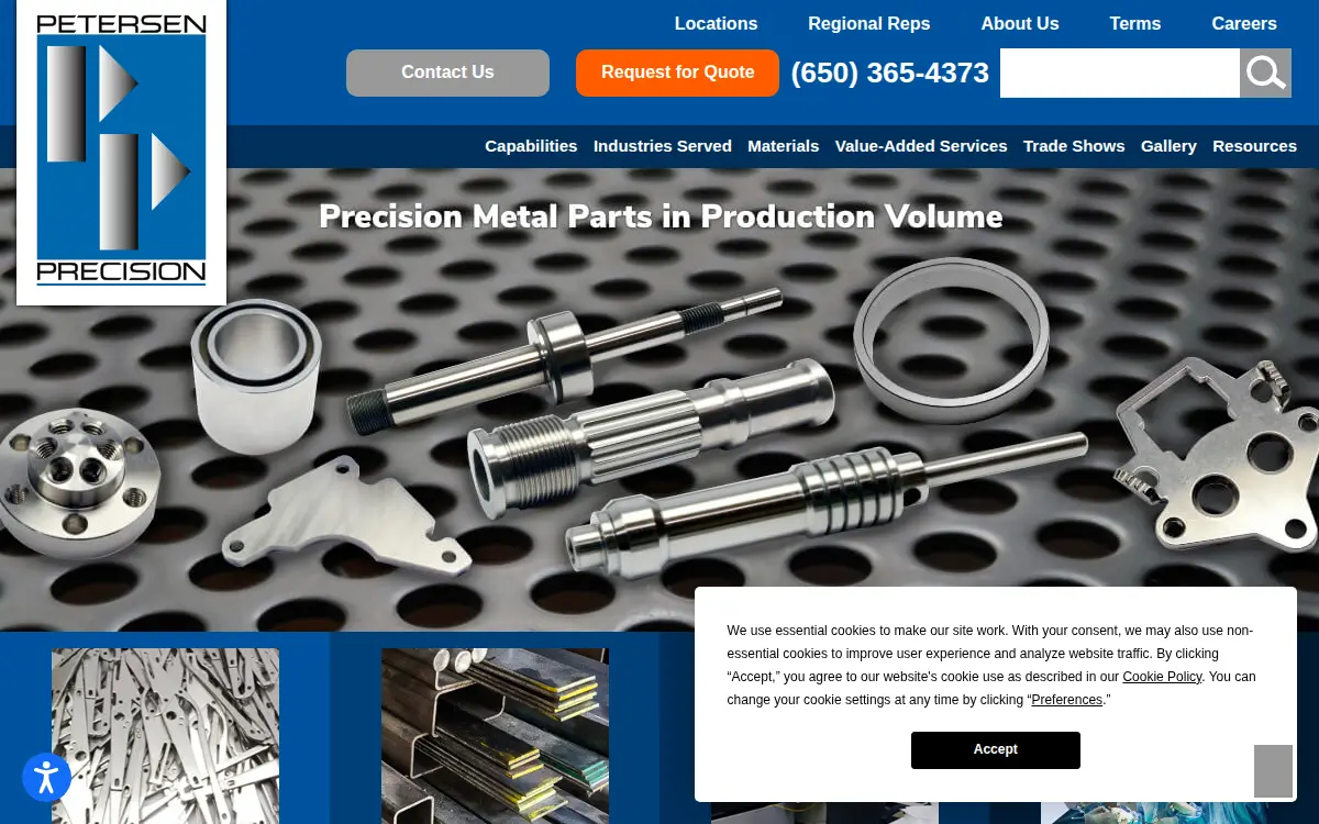 Homepage of Petersen Precision Engineering, LLC