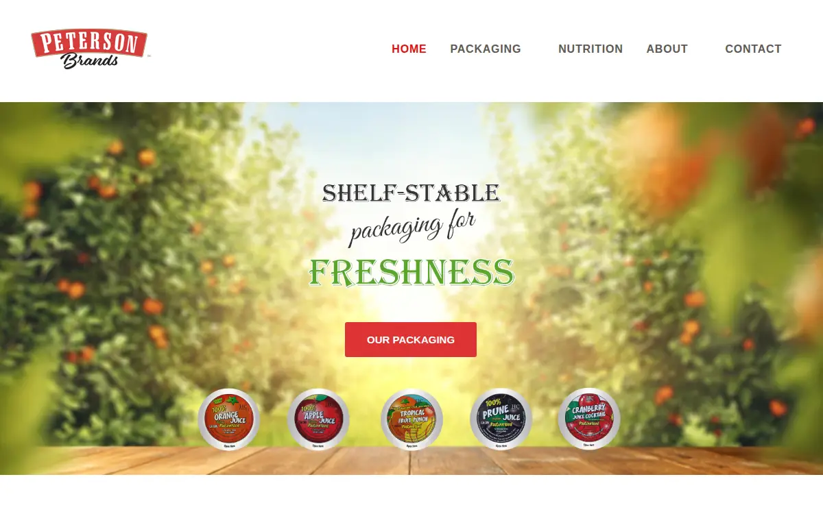 Homepage of Peterson Brands, LLC