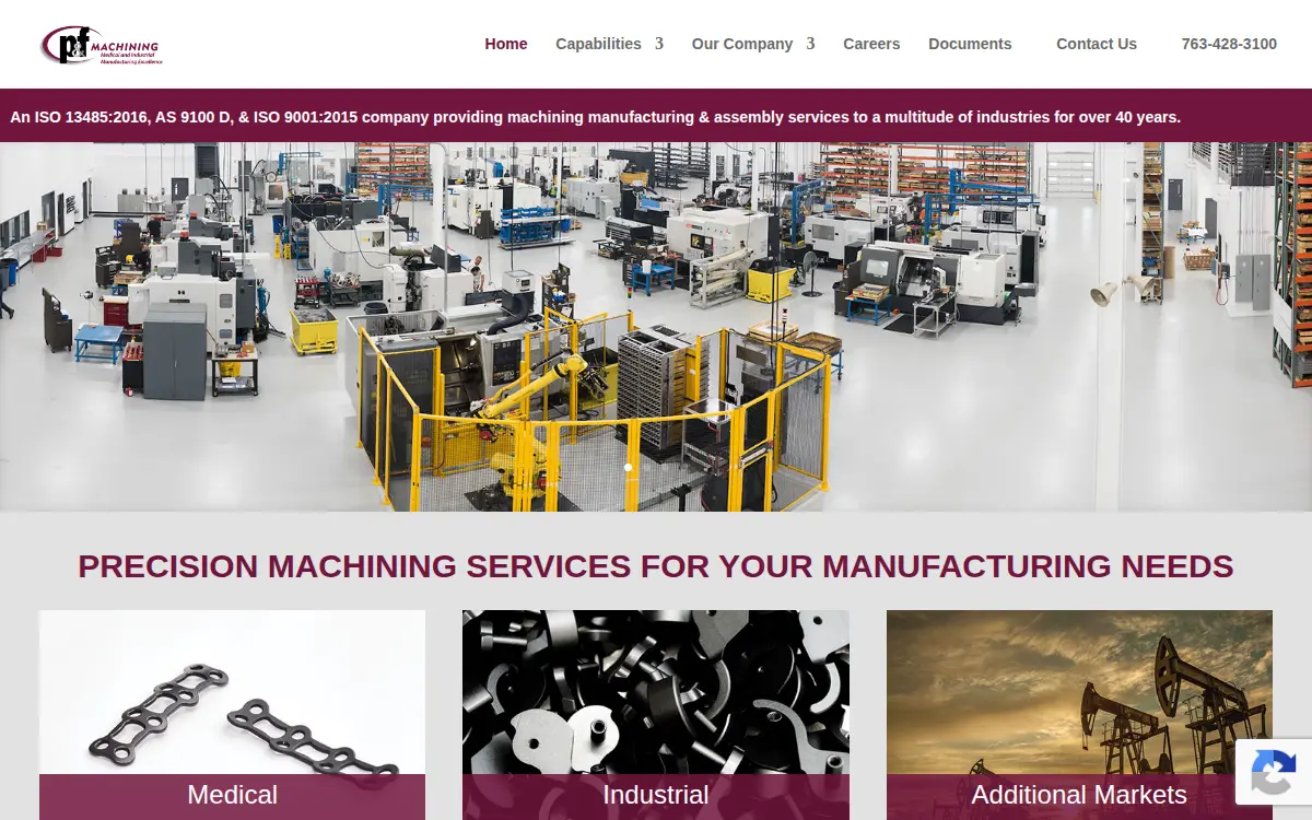 Homepage of P & F Machining, INC