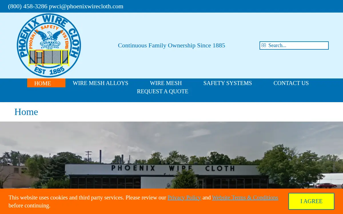 Homepage of Phoenix Wire Cloth INC