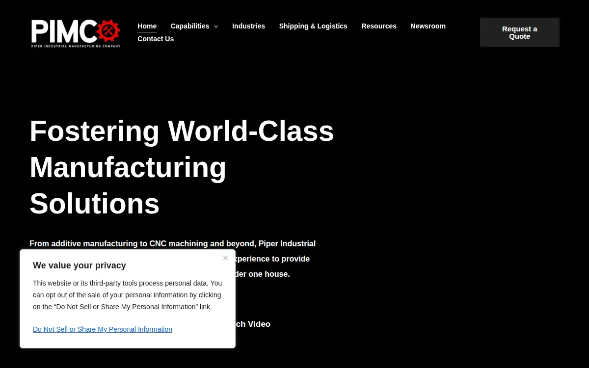 Homepage of Piper Industrial Manufacturing Company, LLC