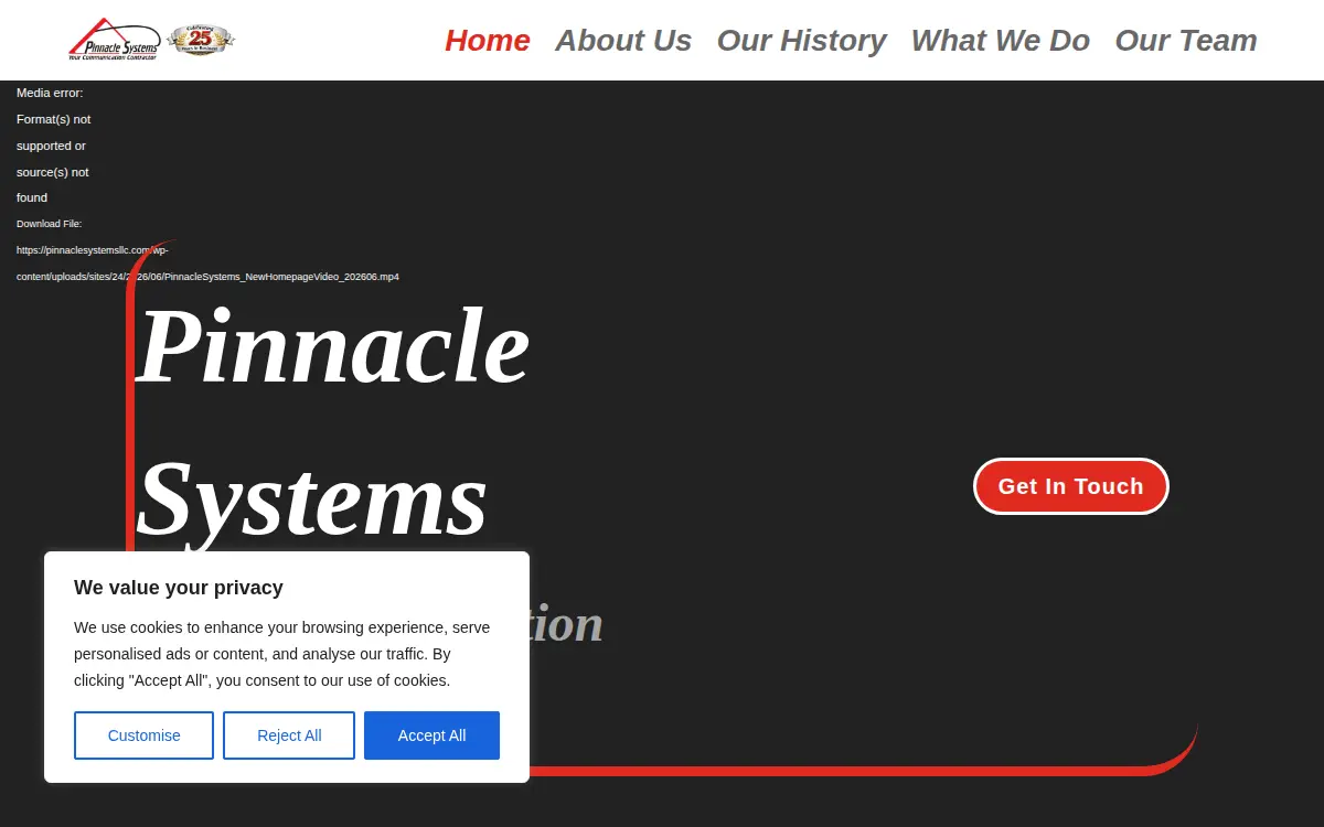 Homepage of Pinnacle Systems LLC