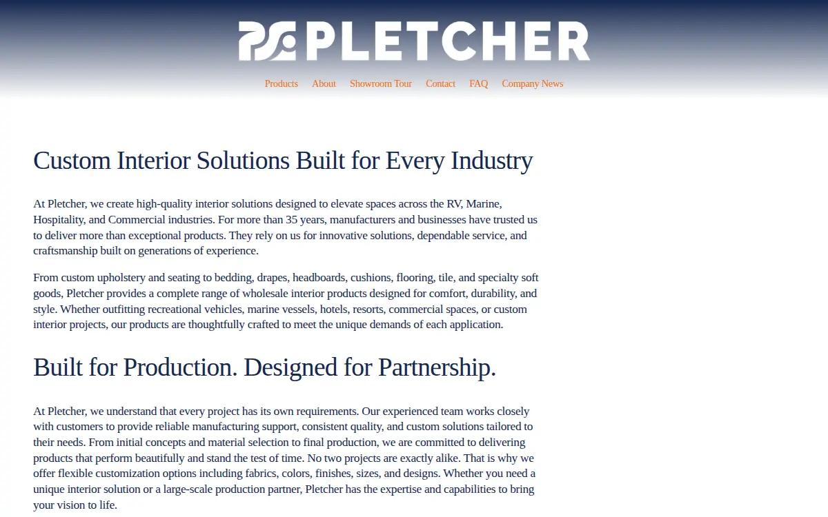 Homepage of Pletcher Sales INC