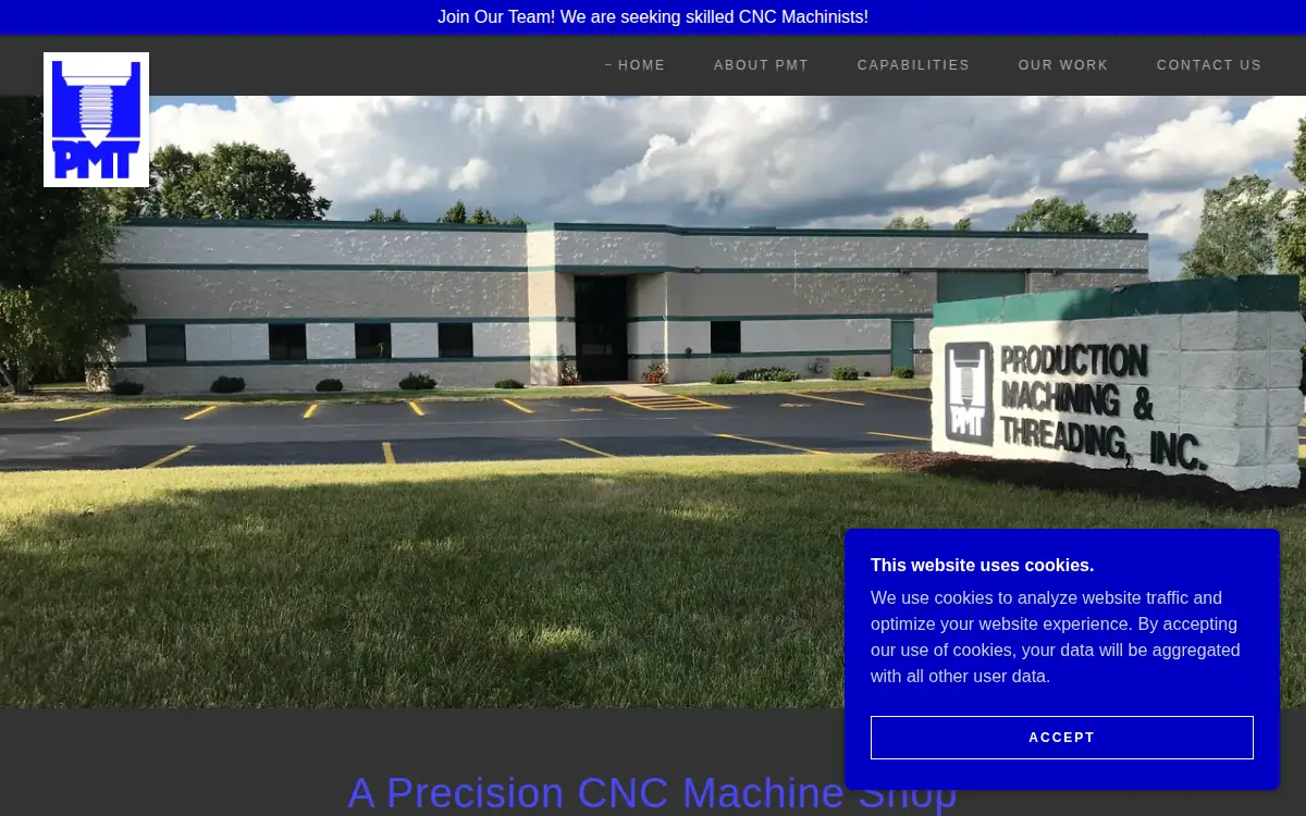 Homepage of Production Machining & Threading, INC