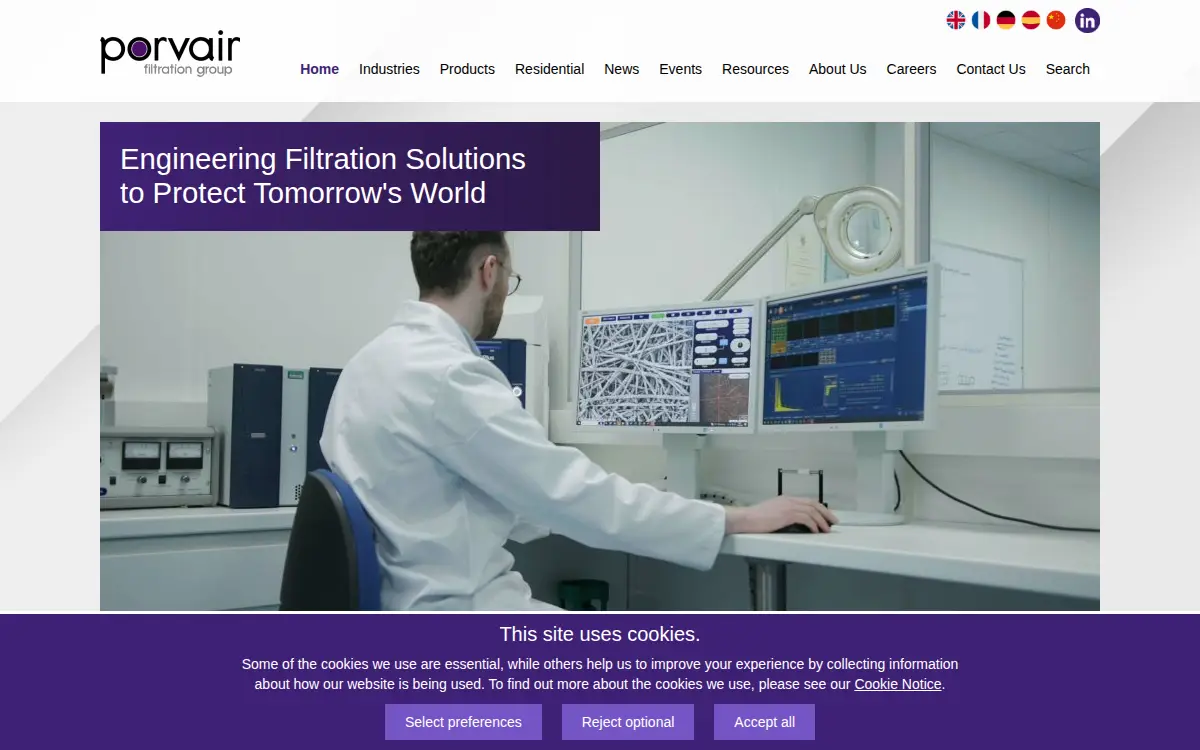 Homepage of Porvair Filtration Group, INC.
