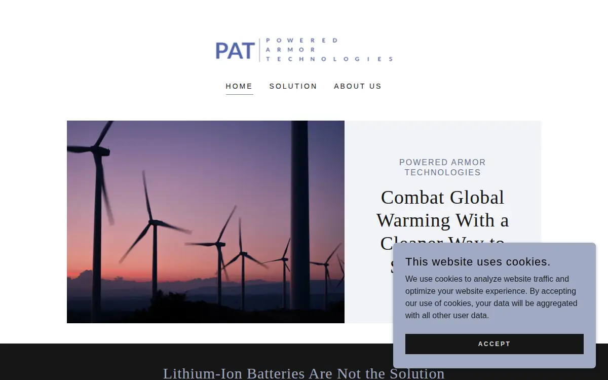 Homepage of Powered Armor Technologies LLC