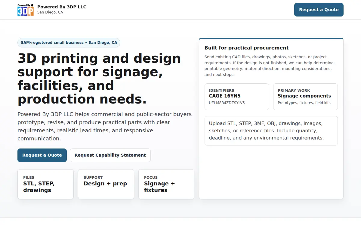 Homepage of Powered By 3dp LLC