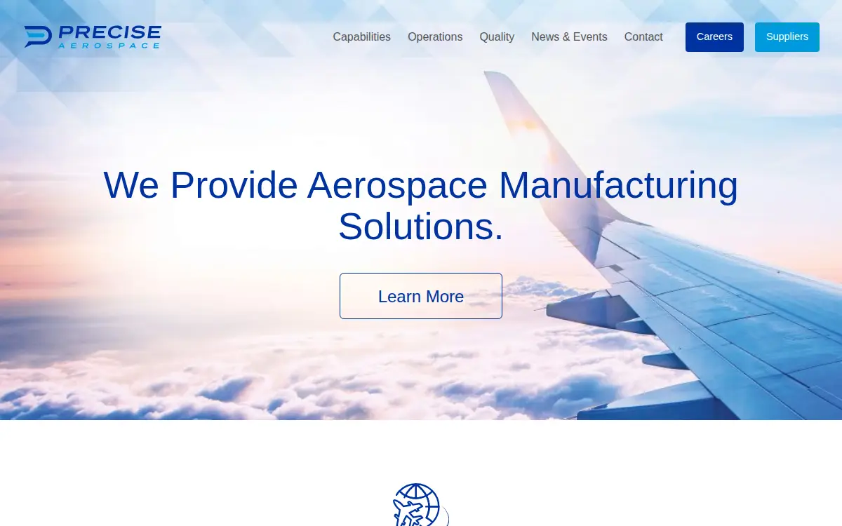 Homepage of Precise Aerospace Manufacturing, LLC