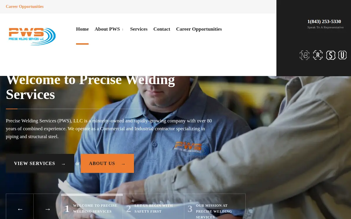 Homepage of Precise Welding Services LLC