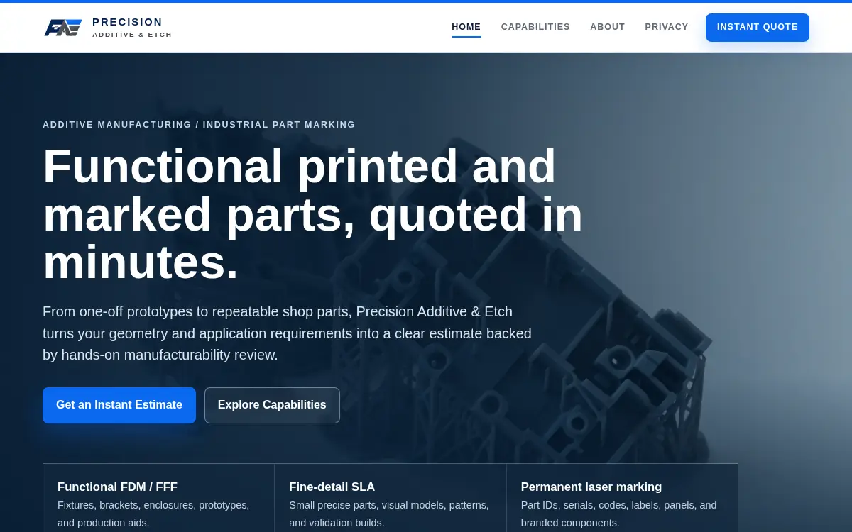 Homepage of Idaho Additive and Etch LLC
