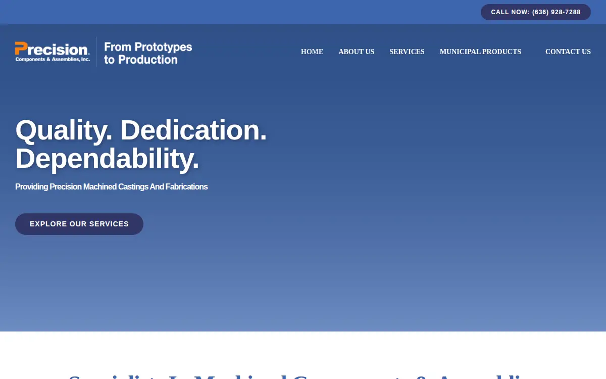 Homepage of Precision Components & Assemblies, INC
