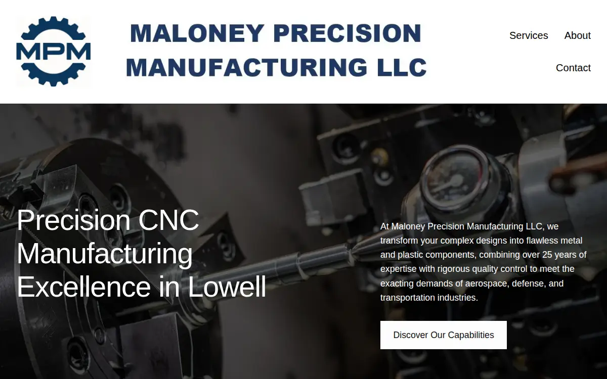 Homepage of Maloney Precision Manufacturing LLC