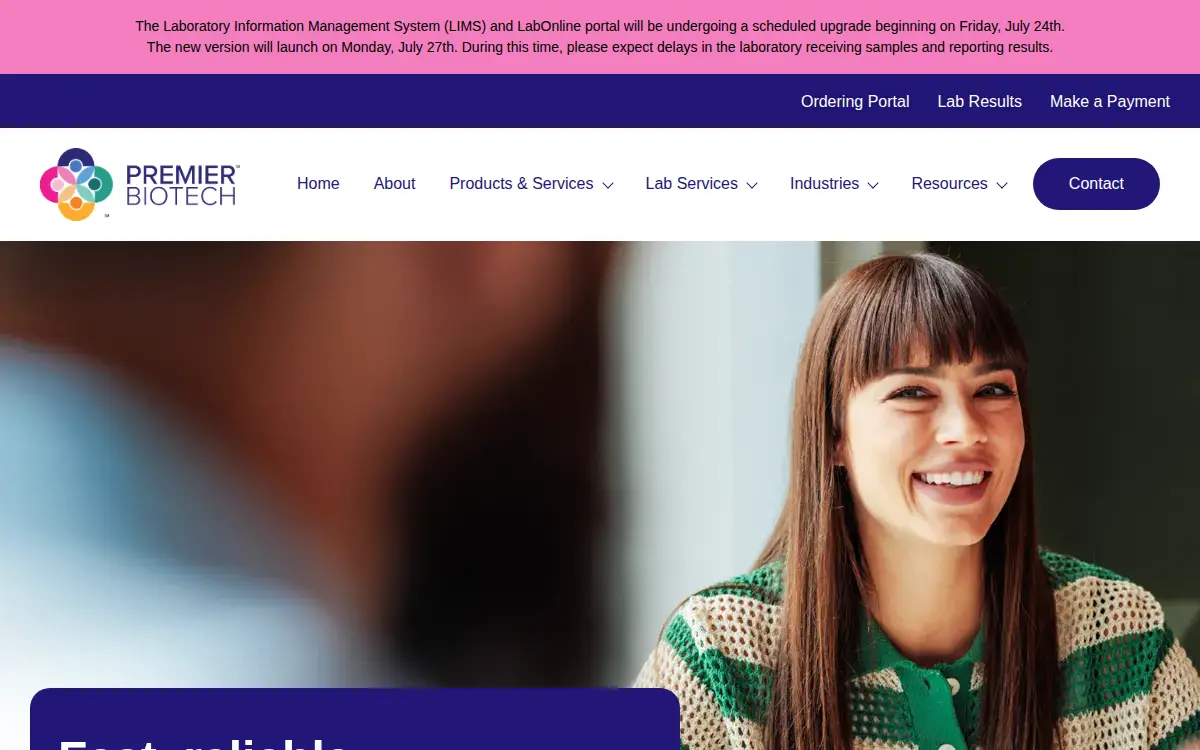 Homepage of Premier Biotech, LLC