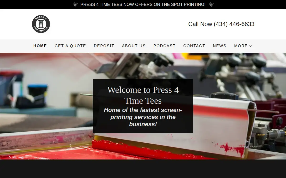Homepage of Press 4 Time Tees LLC