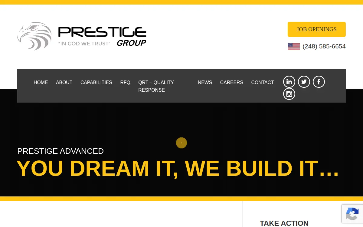 Homepage of Prestige Advanced INC.