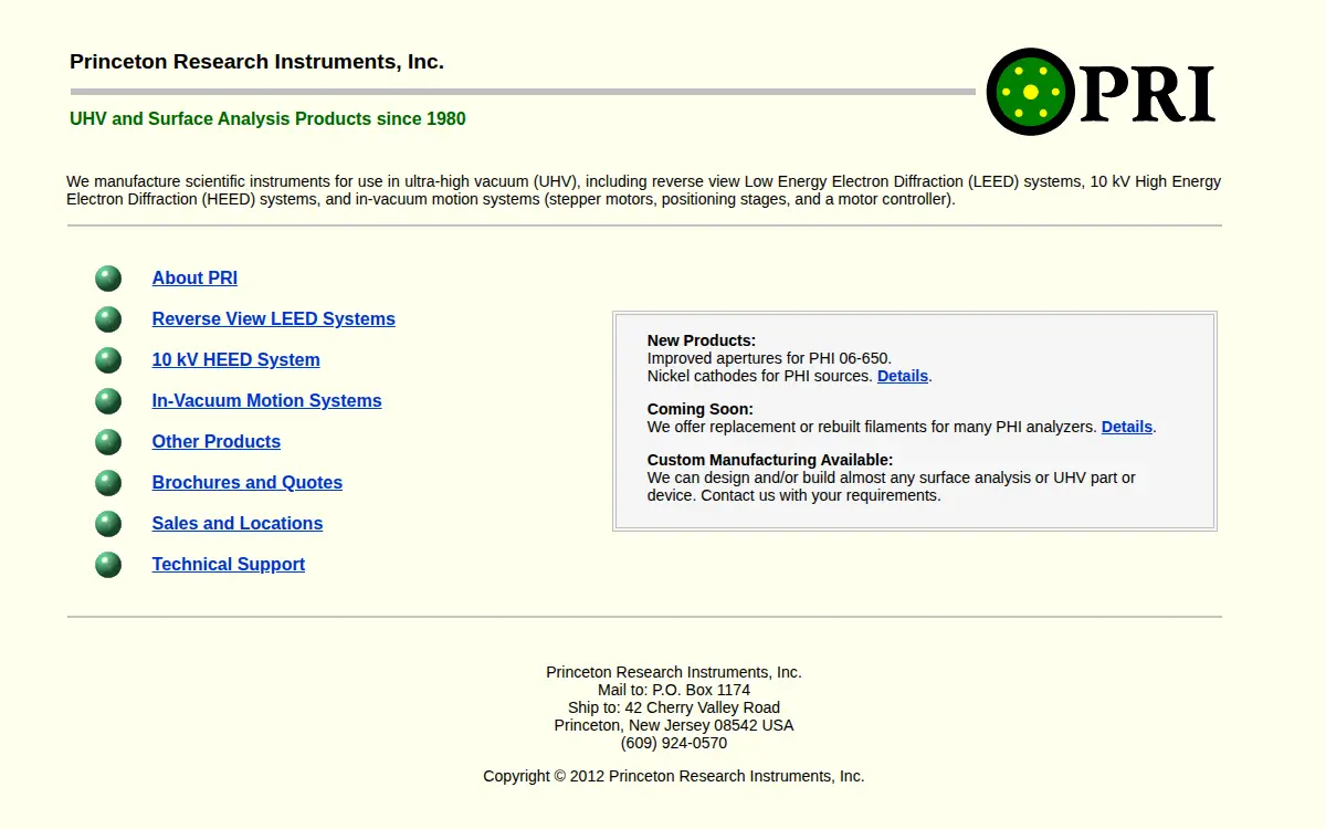 Homepage of Princeton Research Instruments INC