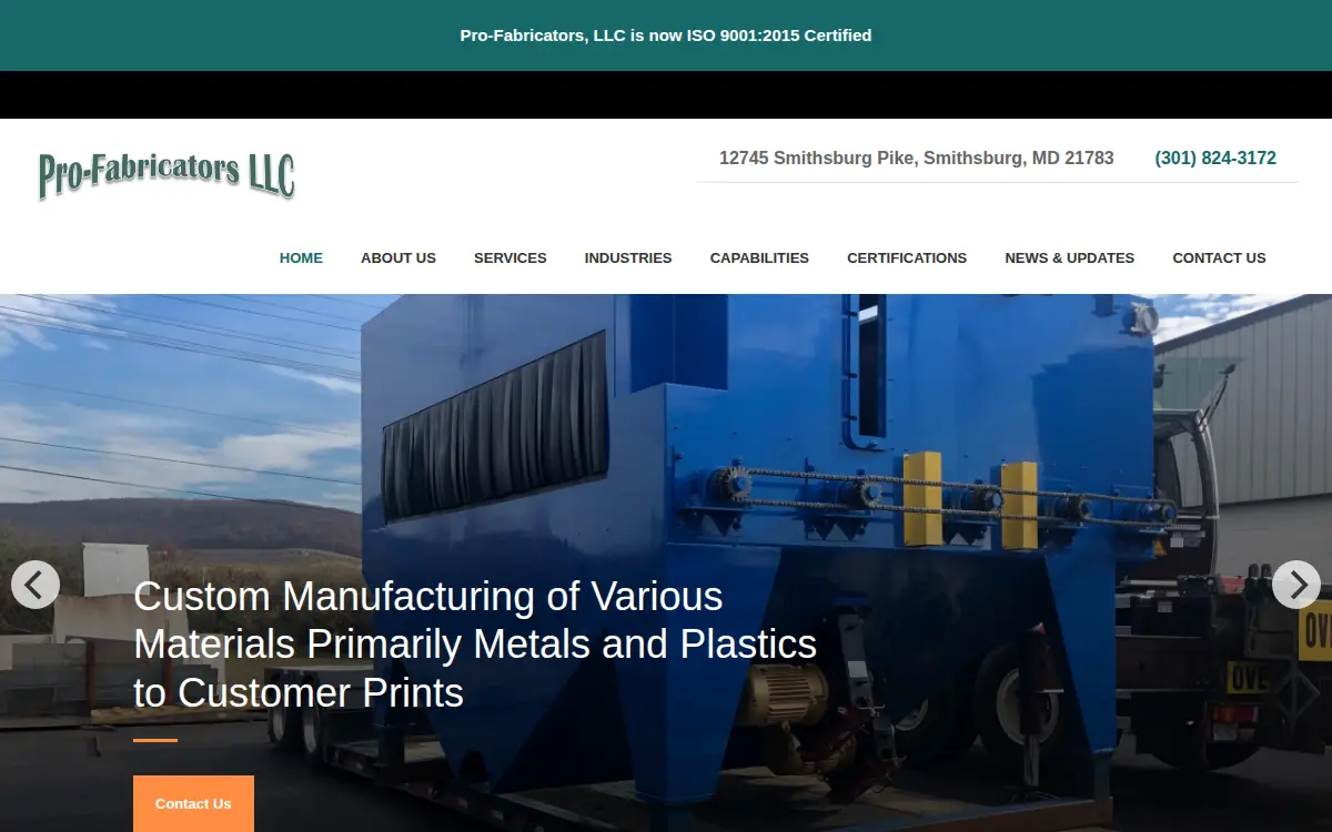 Homepage of Pro-fabricators, LLC