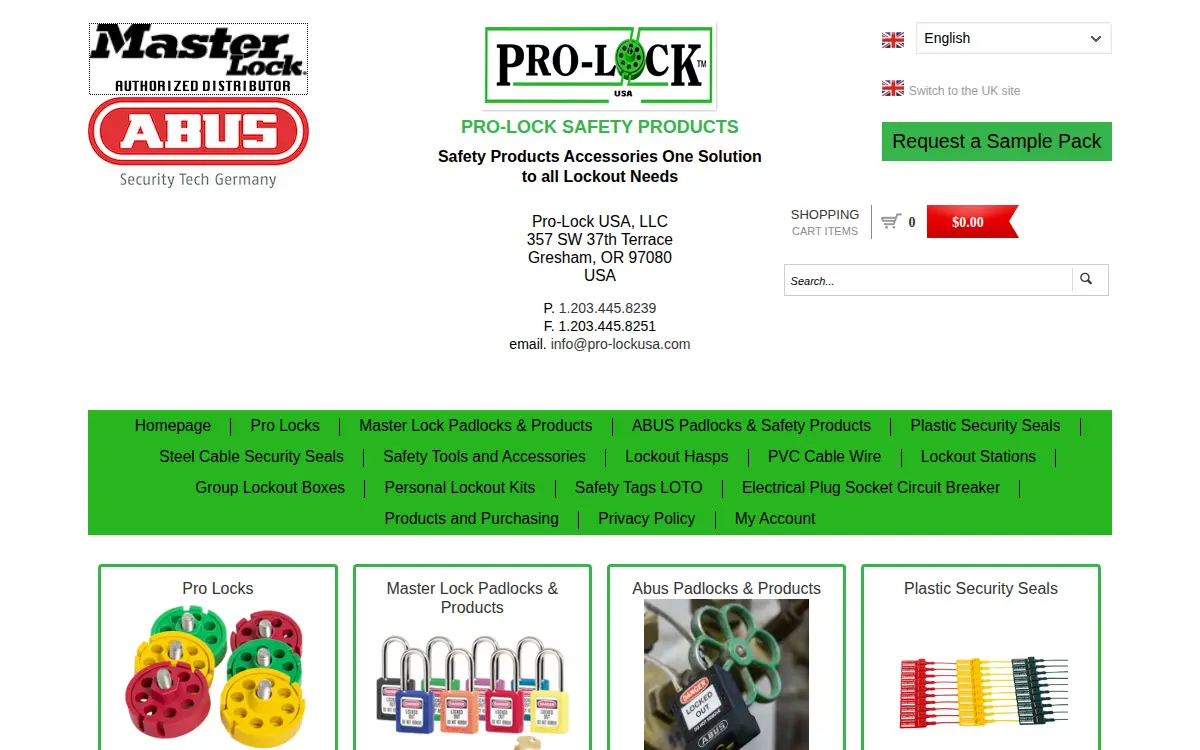 Homepage of Pro-lock USA LLC