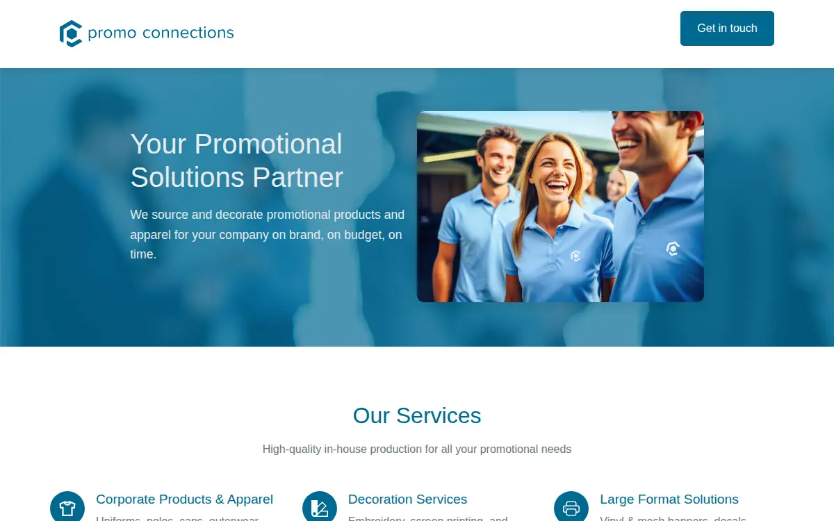 Homepage of Promo Connections LLC
