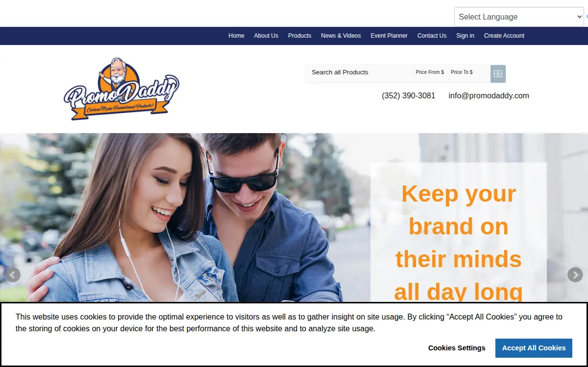 Homepage of Promo Daddy LLC
