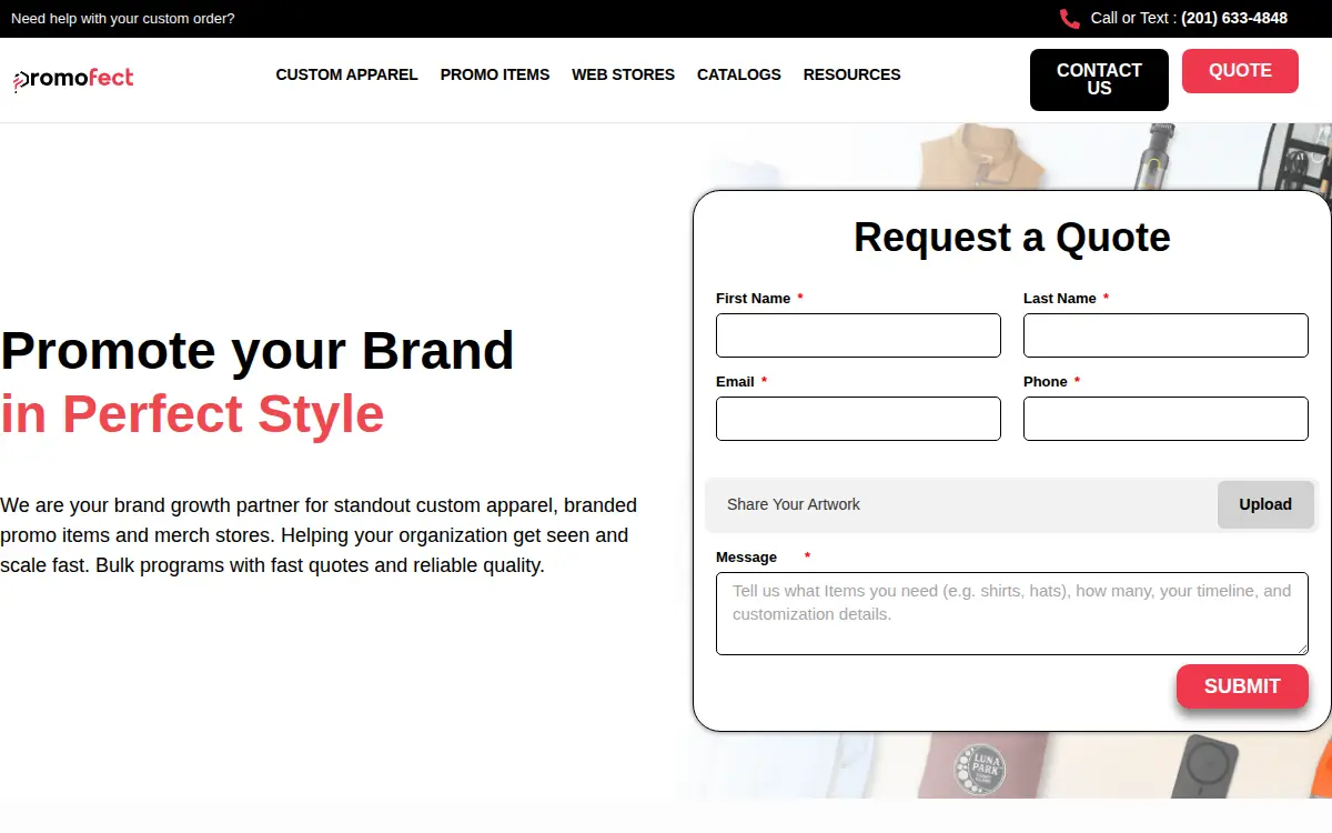 Homepage of Promofect LLC