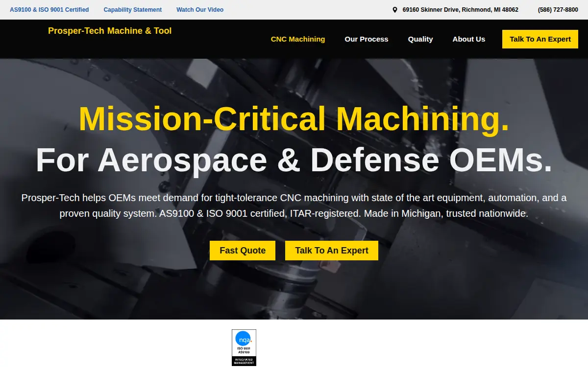Homepage of Prosper-tech Machine & Tool LLC
