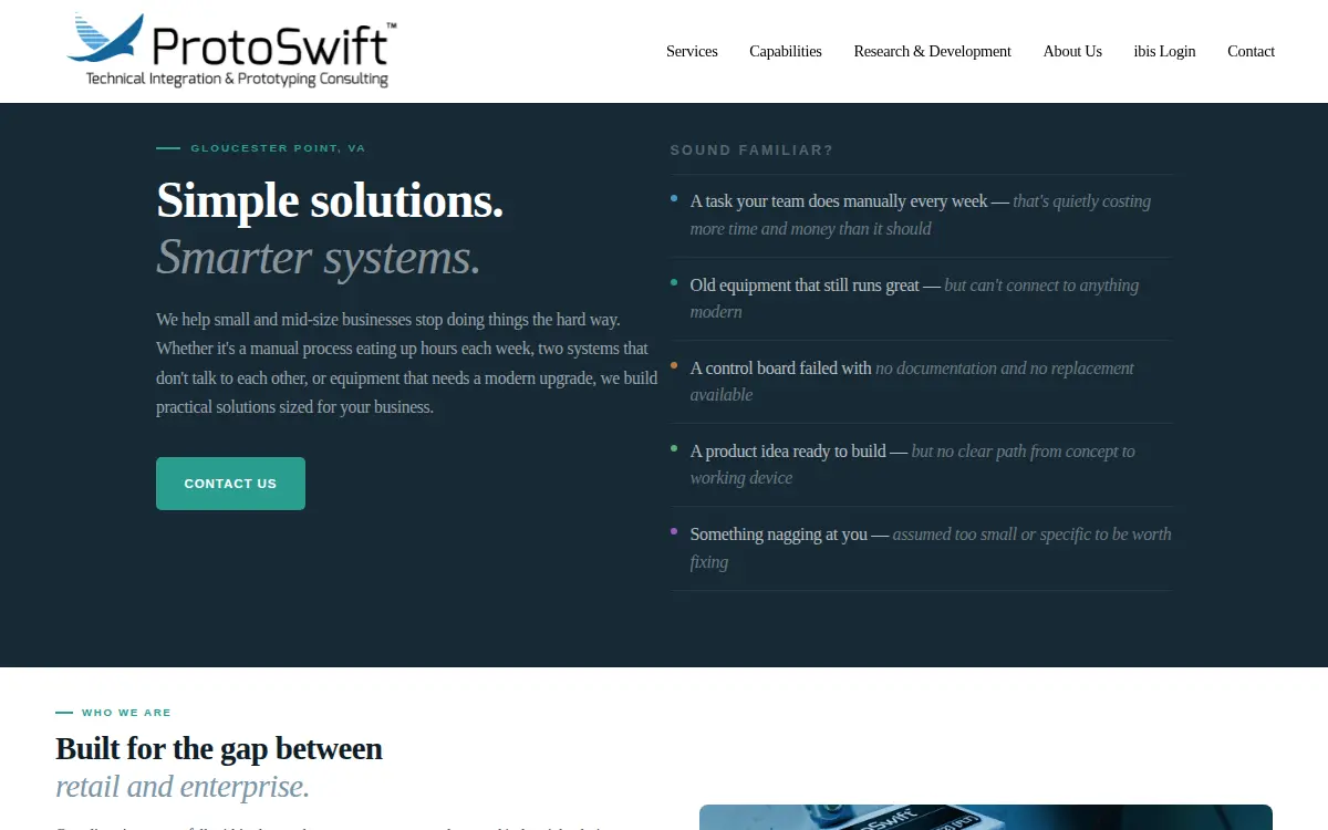 Homepage of Protoswift Consulting LLC