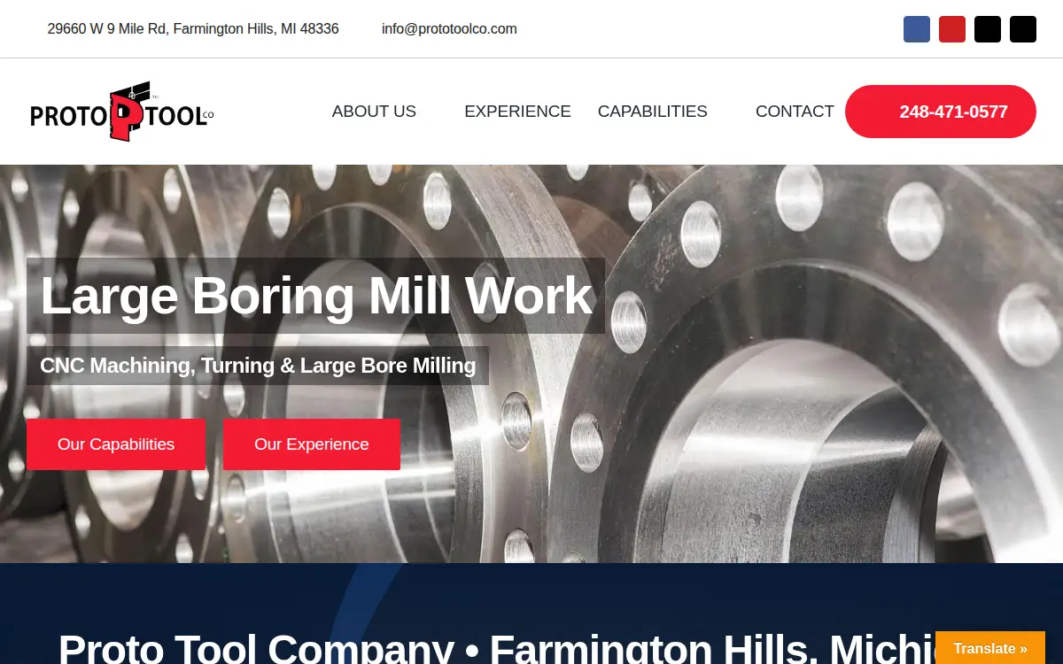 Homepage of Proto Tool Company INC