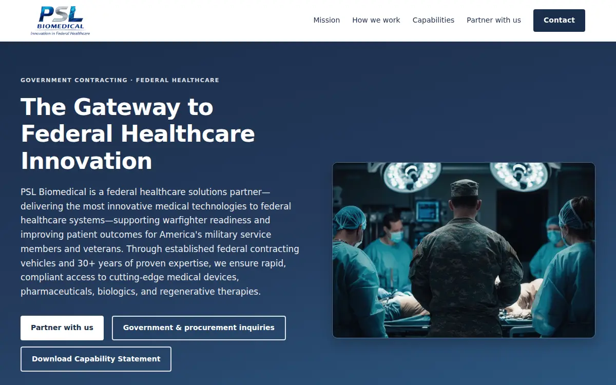 Homepage of Psl Biomedical, LLC
