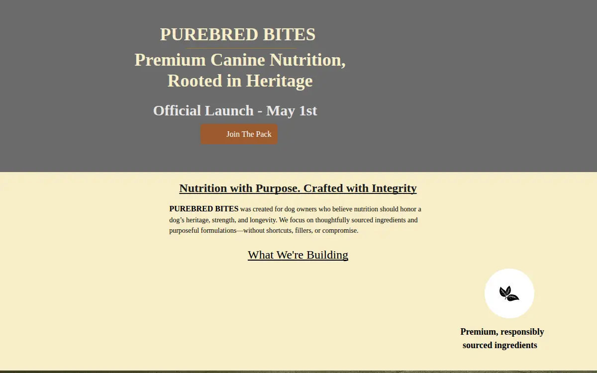 Homepage of Purebred Bites LLC