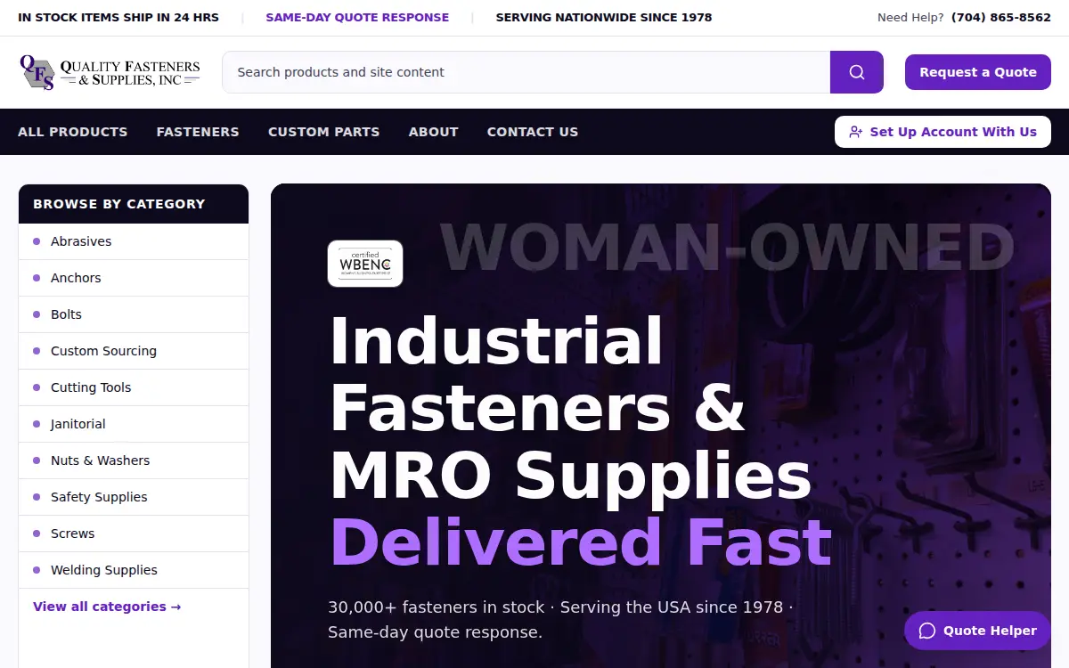 Homepage of Quality Fasteners and Supplies, INC.