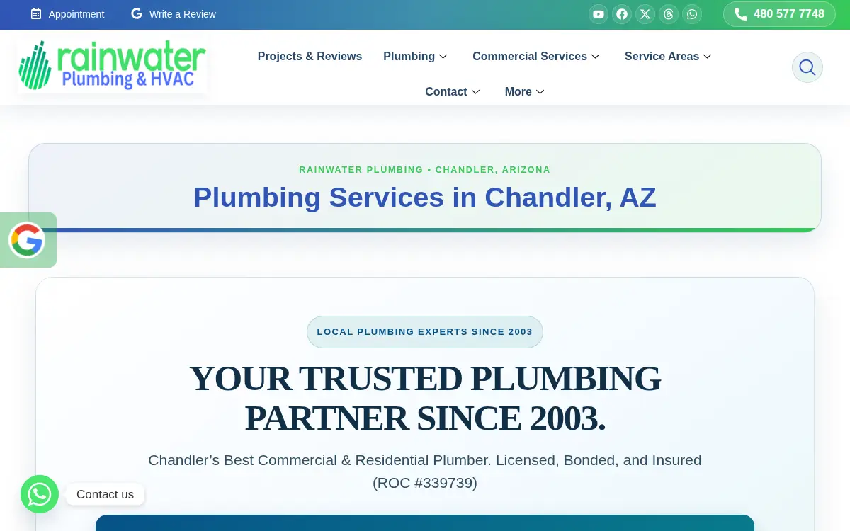 Homepage of Rainwater Plumbing, LLC