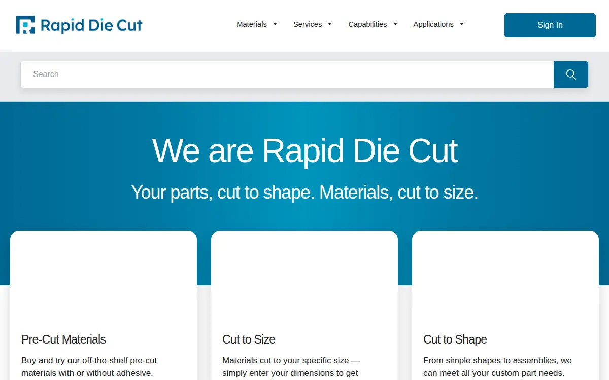 Homepage of Rapid Die Cut, LLC