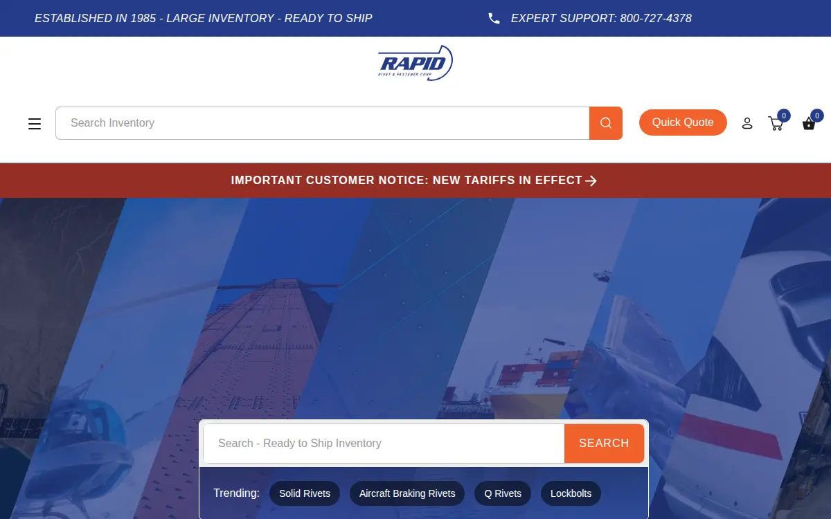 Homepage of Rapid Rivet and Fastener Corporation