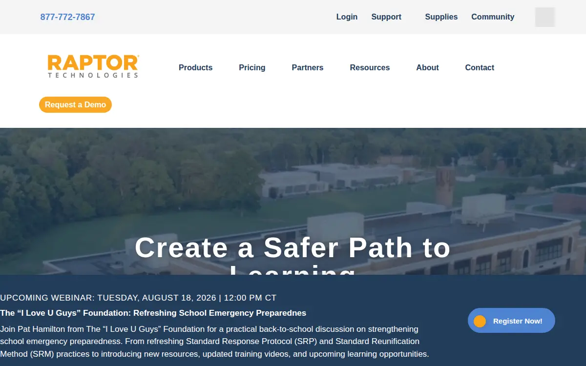 Homepage of Raptor Technologies, LLC