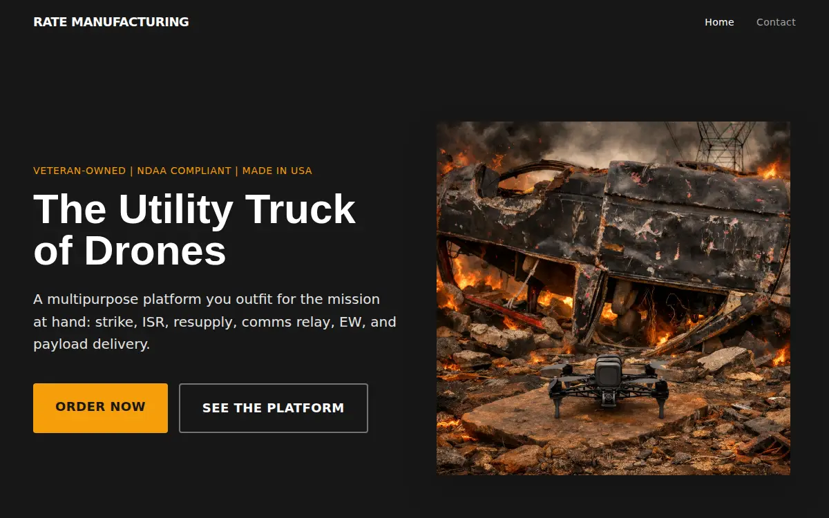 Homepage of Rate Manufacturing LLC