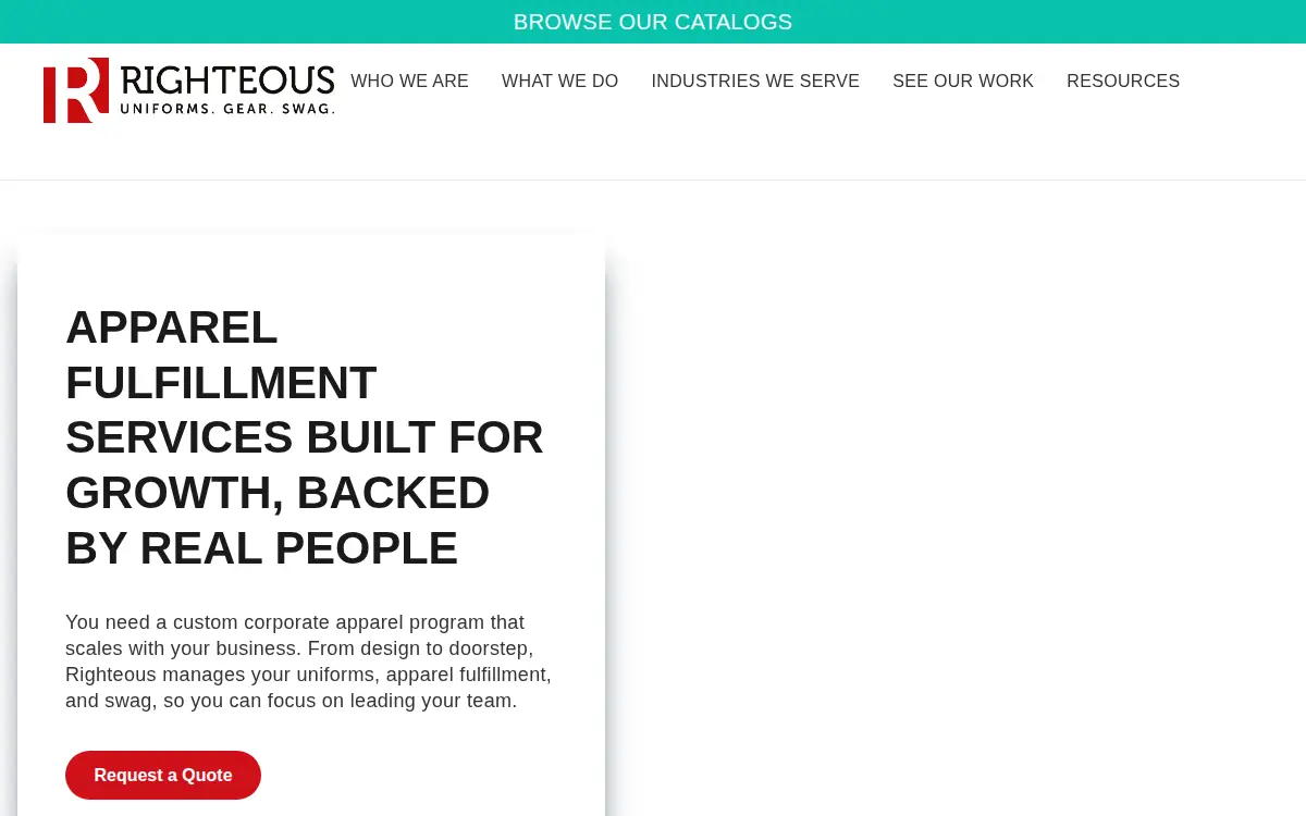 Homepage of Righteous Clothing Agency, INC.