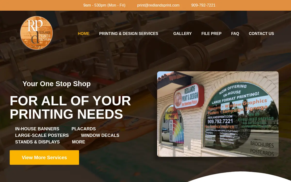 Homepage of Redlands Print Shop & Copy Center, INC