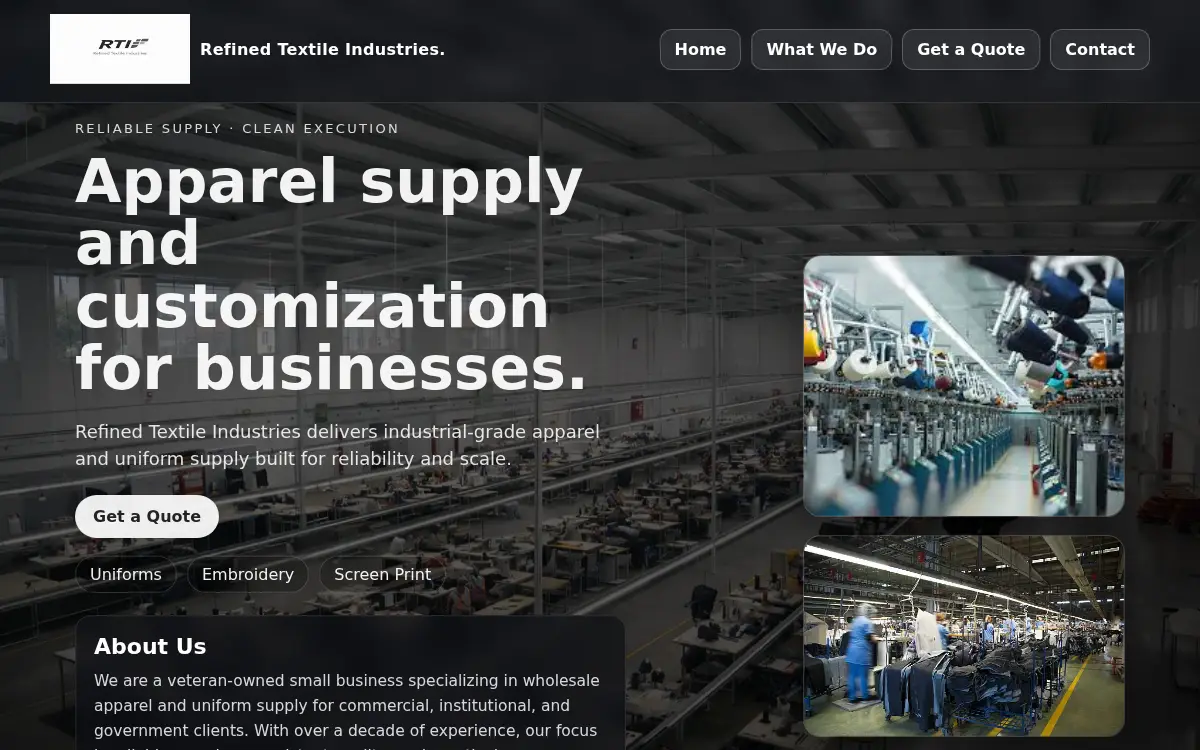 Homepage of Refined Textile Industries LLC