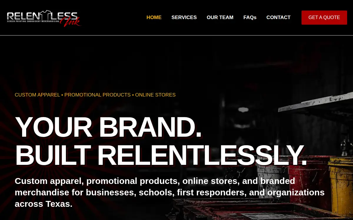 Homepage of Relentless Ink LLC