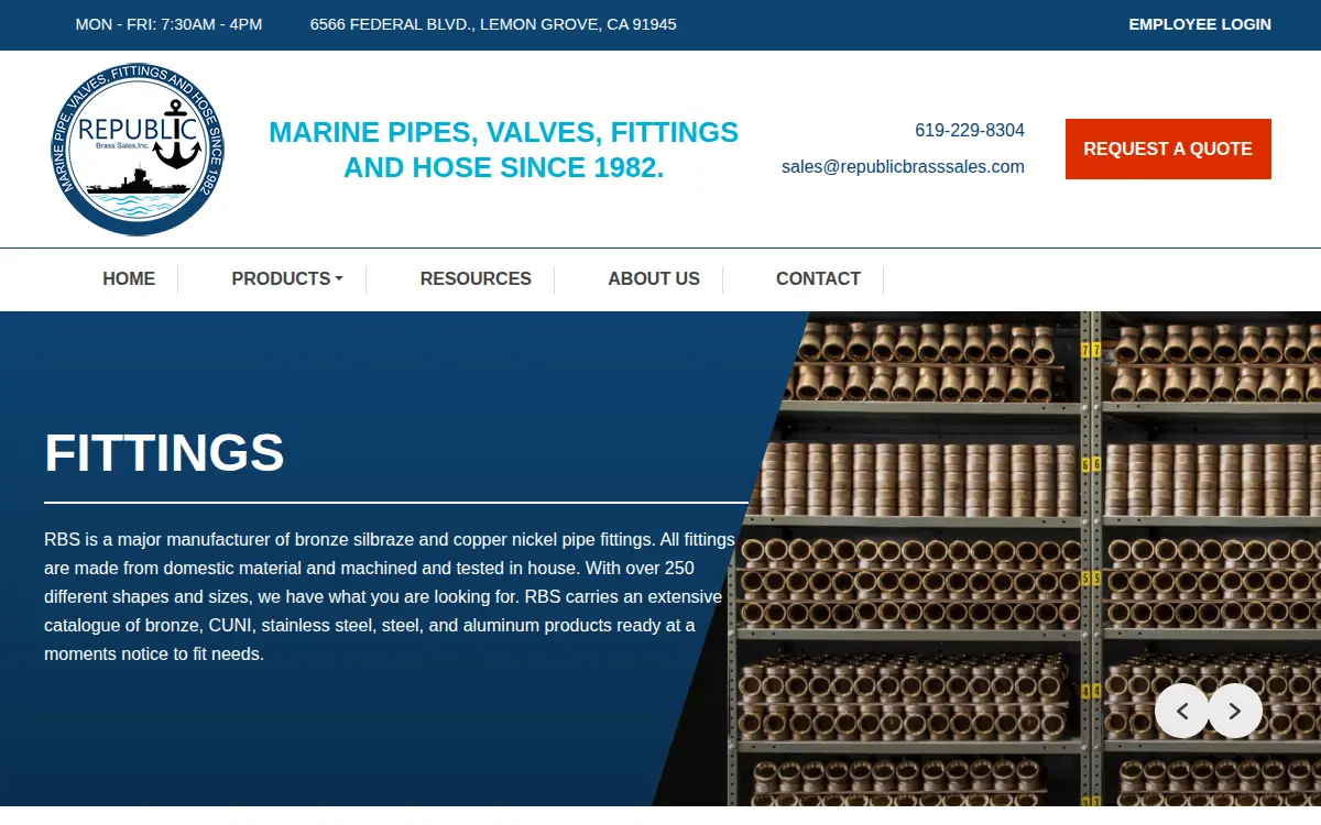 Homepage of Republic Brass Sales INC.