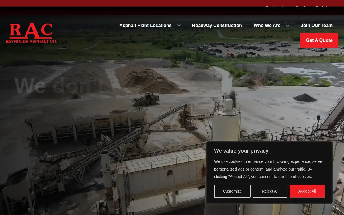 Homepage of Reynolds Asphalt & Construction Company
