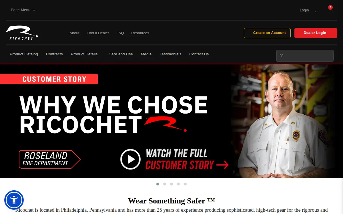 Homepage of Ricochet Manufacturing Company, LLC