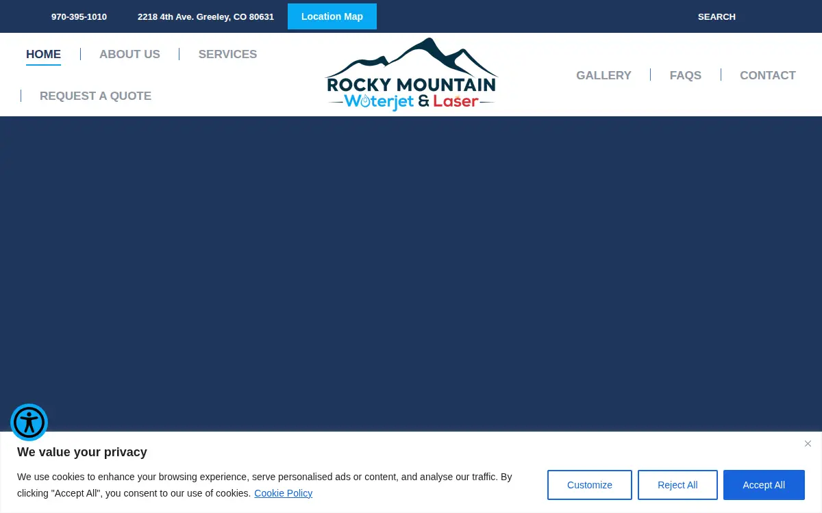 Homepage of Rocky Mountain Waterjet, LLC