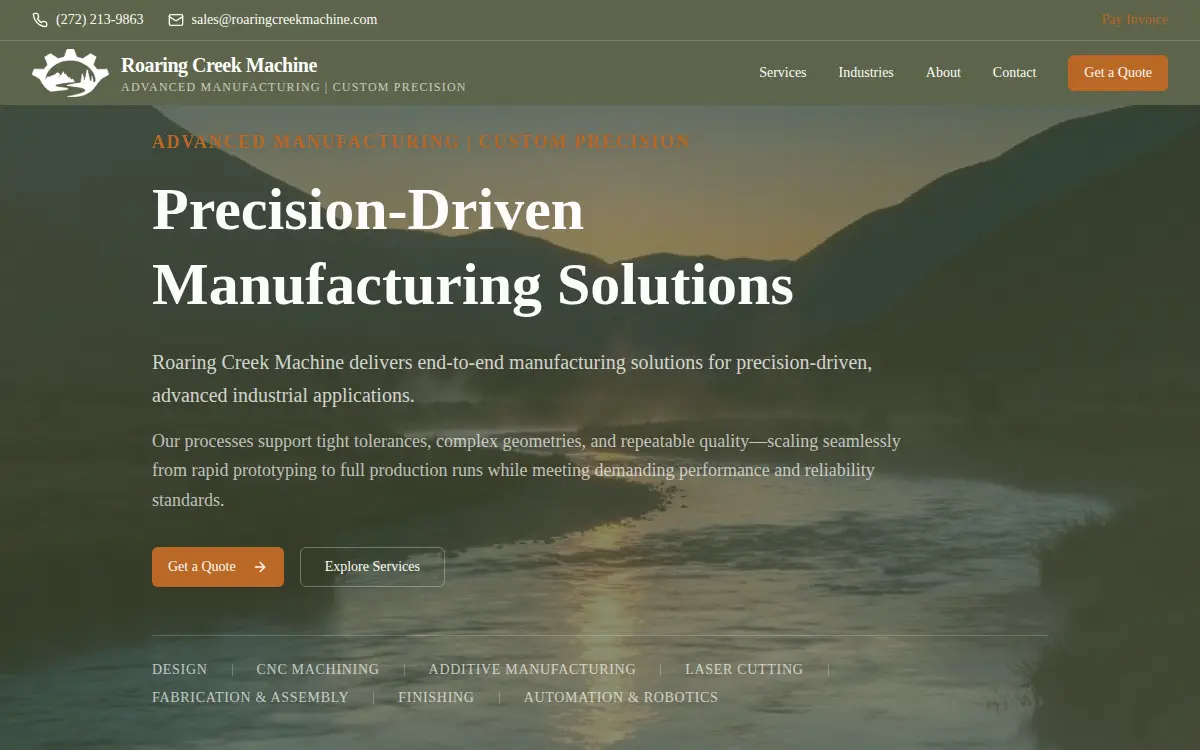 Homepage of Roaring Creek Machine CO.
